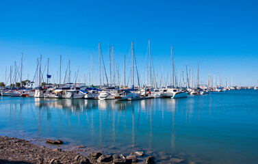 Fototapeta na wymiar Beautiful Landscape of Manly Boat Marina at Brisbane, Queensland, Australia