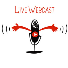 Live webcast stream, with play button isolated on white background for blog, bloggers, player, website, broadcast, online radio. Vector illustration.