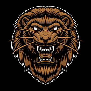 A colorful vector illustration of a lion head, isolated on dark background.