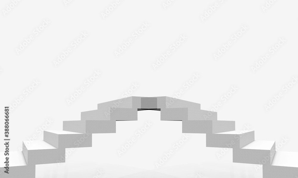 Aufkleber 3d rendering. two way simple minimal design white stairs on gray room background.