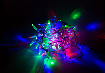 Christmas garland with mutti color led and transparent wire in ball