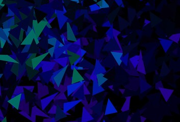 Naklejka premium Dark Blue, Green vector backdrop with lines, triangles.