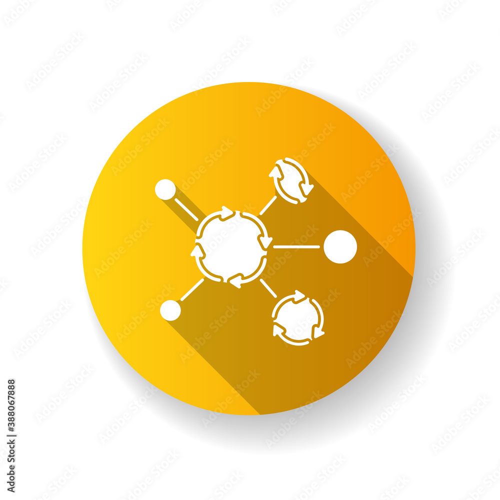 Poster synergetic network yellow flat design long shadow glyph icon. business collaboration. communication 