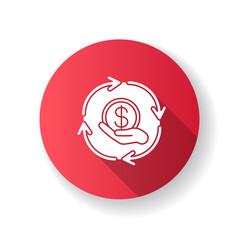 Financial synergy red flat design long shadow glyph icon. Cost of service. Cash transfer. Currency exchange. Stock and trade. Business economy. Corporate commerce. Silhouette RGB color illustration