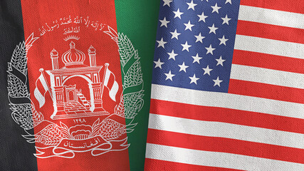 United States and Afghanistan two flags textile cloth 3D rendering
