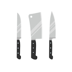 Set of different of knives isolated on white background. Kitchen utensils in flat style. Vector stock