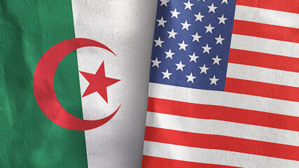 United States and Algeria two flags textile cloth 3D rendering