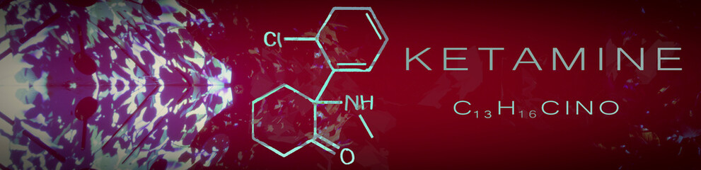 Ketamine. Chemical formula, molecular structure .Ilustration for your desigen. Abstract background.