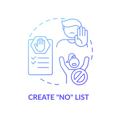 Create no list concept icon. Self care checklist. Healthy body restriction for everyday. Activities limitations idea thin line illustration. Vector isolated outline RGB color drawing