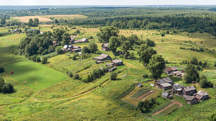 Naklejka premium Russian village from above drone