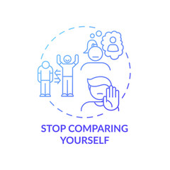 Stop comparing yourself concept icon. Body healthy positivity tips. Loving yourself and your body. Special people idea thin line illustration. Vector isolated outline RGB color drawing