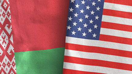 Fototapeta premium United States and Belarus two flags textile cloth 3D rendering