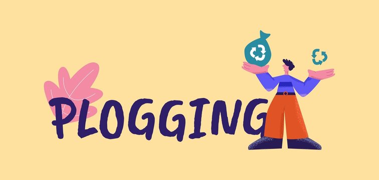 Plogging poster. Active sports with care for environment jogging with garbage collection recycling pollution development and restoration physical health training with vector eco benefits.