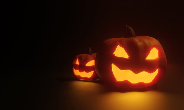Halloween pumpkin lantern  with a black background, 3d render