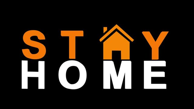 STAY HOME. STAY SAFE Message on black background. spinning botom text changing from home to safe.