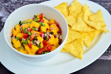 Mango salsa with tortilla chips