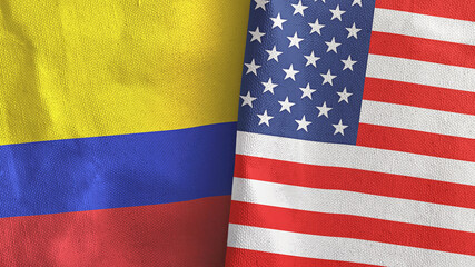 United States and Colombia two flags textile cloth 3D rendering
