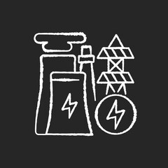 Electricity industry chalk white icon on black background. Electrical power. Renewable and micro energy resources. Electricity generation technology. Isolated vector chalkboard illustration