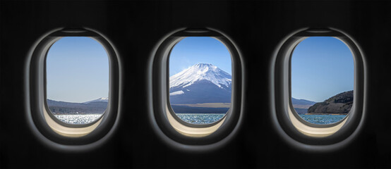 Fuji view outside the plane window.