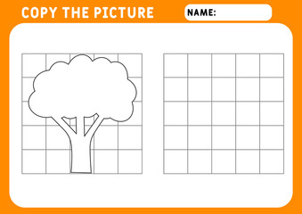 Coloring  Broccoli. Educational Game for Kids. Copy the picture.  Illustration and vector outline - A4 paper ready to print. Preschool worksheet.