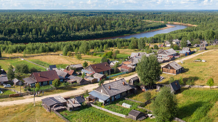 Fototapeta na wymiar Russian village from above drone