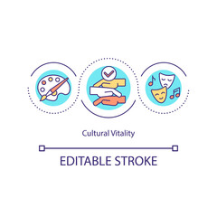 Cultural vitality concept icon. Supporting arts. Cultural activity people. Creating, disseminating, validating idea thin line illustration. Vector isolated outline RGB color drawing.