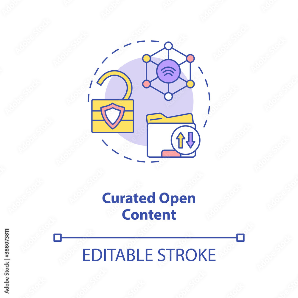 Poster curated open content concept icon. open source information. easy to reach data. ai in education idea