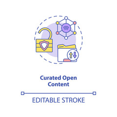 Curated open content concept icon. Open source information. Easy to reach data. AI in education idea thin line illustration. Vector isolated outline RGB color drawing. Editable stroke