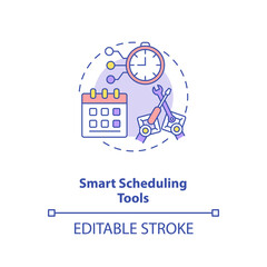 Smart scheduling tools concept icon. Futuristic day planning devices. Organazing your week. AI in education idea thin line illustration. Vector isolated outline RGB color drawing. Editable stroke