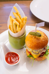 Beef cheese burger with french fried