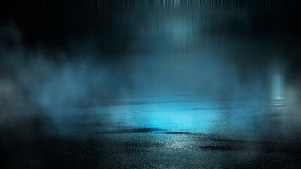 Dark abstract background. Empty dark street background at night. Spotlight reflects on the asphalt,...