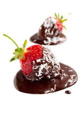 Strawberries dipped in delicious chocolate with coconut