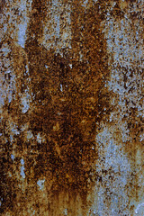 Rusty blue painted metal. Texture of a sheet of rusty blue metal.