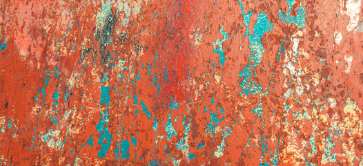 Abstract rusty metal texture, old metallic door with shabby blue paint background, painted metal with rust, grunge abstract texture background