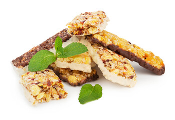 Healthy cereal bars and mint