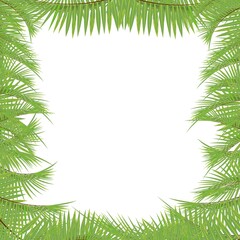 Trendy tropical palm tree branches and leaves nature vector poster in a green light colors