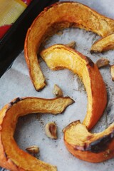 Baked pumpkin with garlic and spices macro 