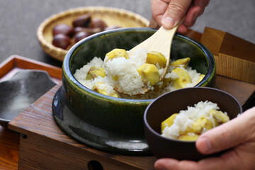 chestnut rice (kuri gohan) is a traditional Japanese fall rice recipe.
