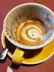 Drunk coffee cappuccino at the bottom of the mug