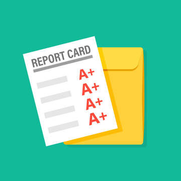 A plus report card illustration. Clipart image.