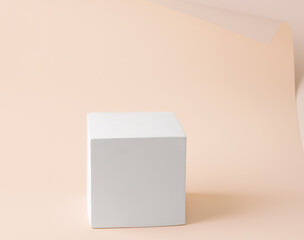 White cube pedestal on paper background