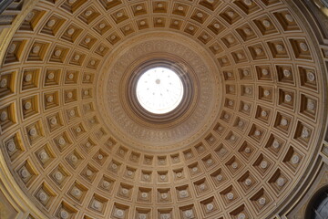 Close-up photo of the pantheon dome from the inside