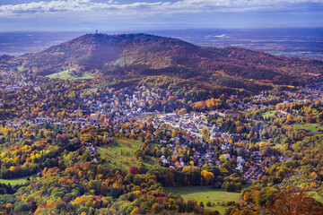 View from the Merkur mountain to the valley of Baden-Baden, Baden Wuerttemberg, Germany