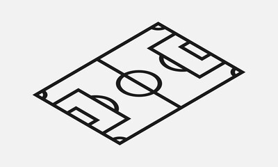 Isometric soccer field black and white vector icon. Simple flat stadium pictogram.