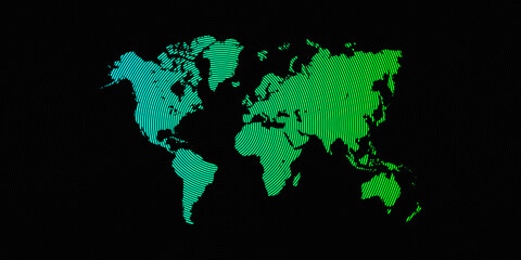 Rounded Pattern World Map Green & Cyan Color