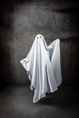 Ghost in a sheet floating in the air - obrazy, fototapety, plakaty