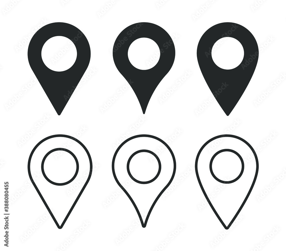 Poster location pointer symbol icon set. gps navigation pin sign collection. map position marker logo. isol