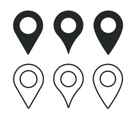 Location pointer symbol icon set. Gps navigation pin sign collection. Map position marker logo. Isolated on white background. Vector illustration image.