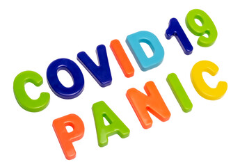 Text COVID-19 PANIC on a white background.