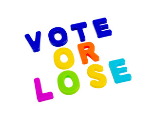 Text VOTE or LOSE on a white background.
